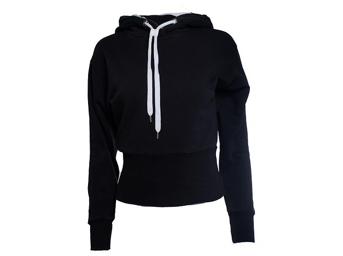 Moncler, Felpa con cappuccio nera con logo Nero
