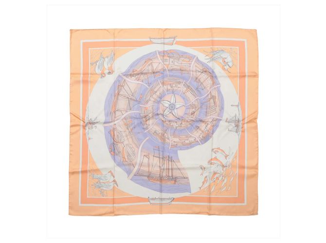 Hermès Carré 90 "COMPAGNONS DE MER" Lenço de seda em Orange Laranja