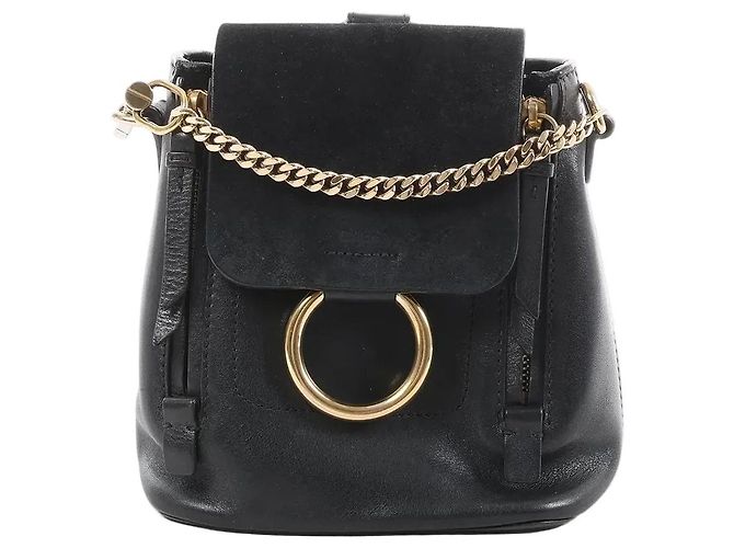 Chloé Chloe Faye Leather x Suede Backpack in Black Beige
