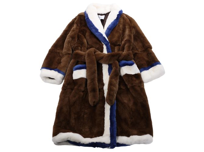 DONDUP Lapin Fur Coat in Brown, Size 42 IT