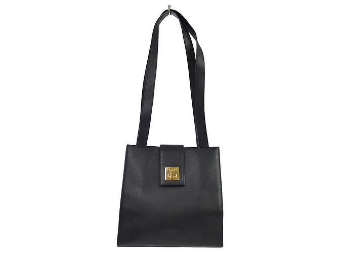 Céline Celine Vintage Turnlock Leather Black