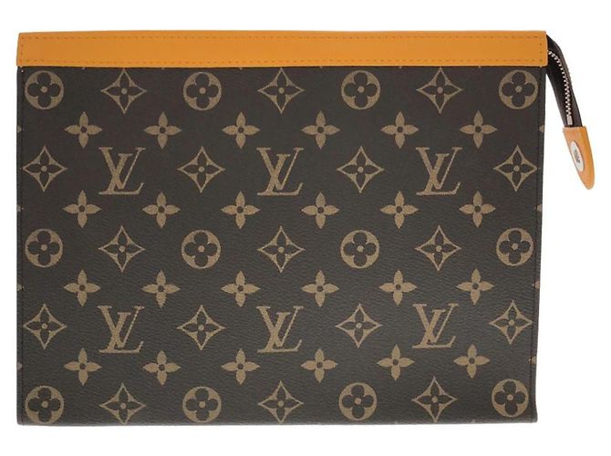 Louis Vuitton Monogram Macassar Pochette Voyage MM Marrom Dourado Amarelo