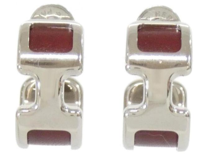 Hermès Hermes Olympe PM Stud Earrings Silvery Red
