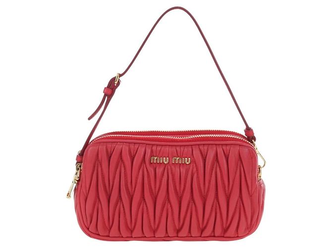 Miu Miu Tech Matelassé Leather Small Rouge
