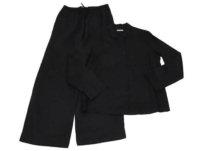 Autre Marque Set Camicia a Maniche Lunghe in Lino Nero e Pantaloni Aurelia 12 Storeez
