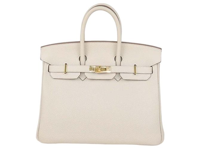 Hermès Bolsa Birkin 25 Hermes em couro Togo Craie com hardware dourado Fora de branco