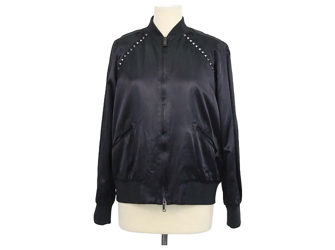 Giacca Bomber Valentino Rockstud con zip in misto viscosa nera Nero