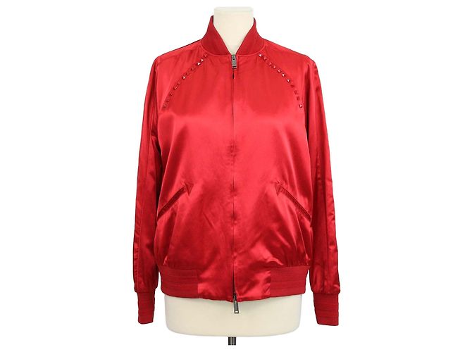 Valentino Red Blend Viscose Rockstud Zip Bomber Jacket