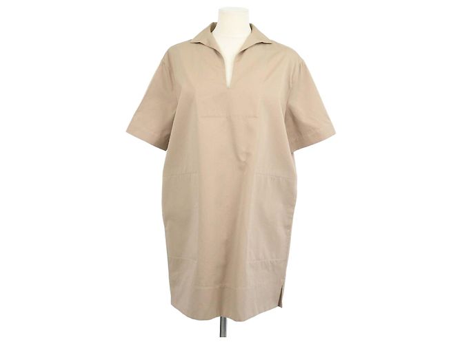 Abito camicia a maniche corte in cotone e seta beige Tod's Marrone