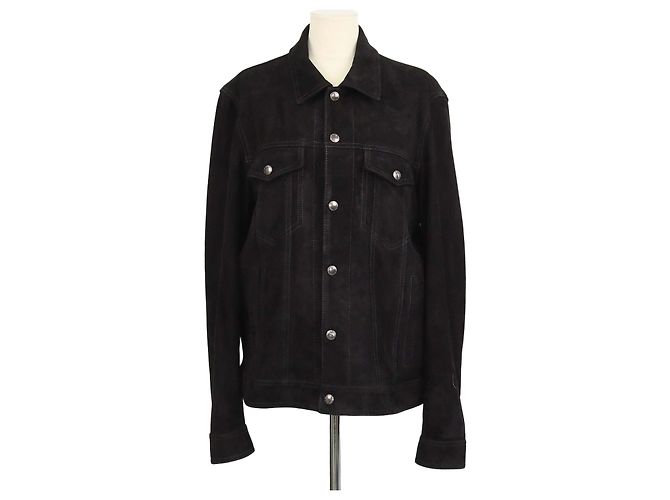 7 For All Mankind Black Suede Trucker Jacket