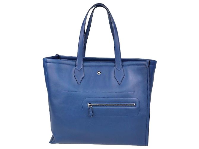 Sac cabas Montblanc Blue Leather Soft Selection Meisterstuck Bleu