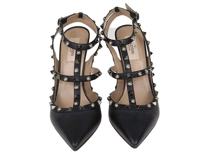 Valentino Rolling Rockstud Caged Pumps aus schwarzem Leder