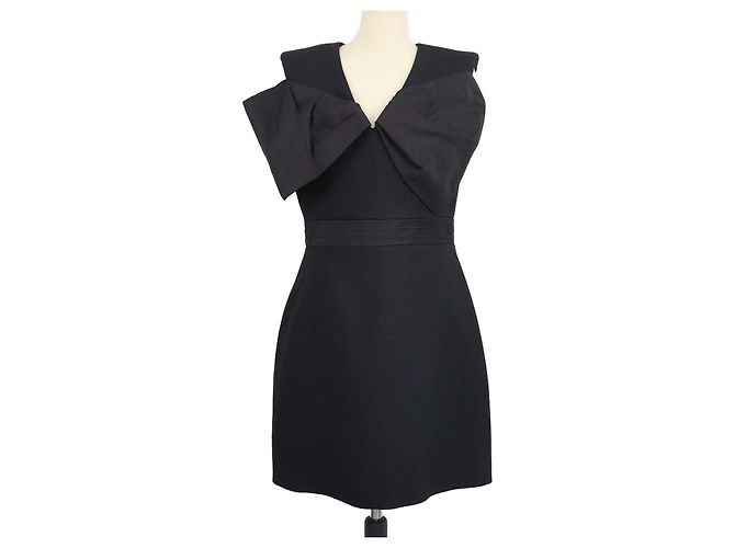 Vestido Mini Alexander McQueen em Lã e Seda Preta com Laço Preto