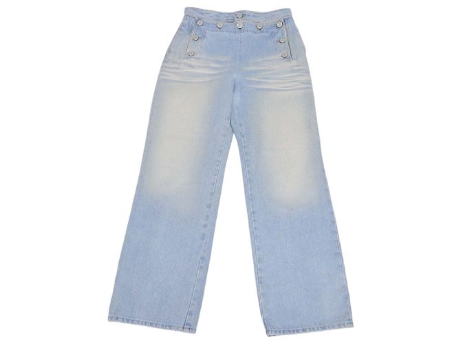 Pantalones Chanel Coco Beach Sailor de denim lavado azul claro, pierna recta