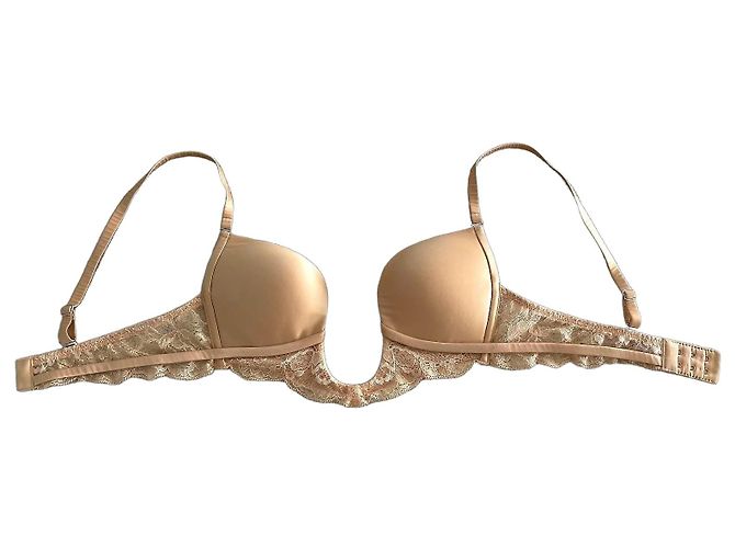 Autre Marque Cadolle T.S. Sutiã de cetim e renda dourada decote profundo Dourado