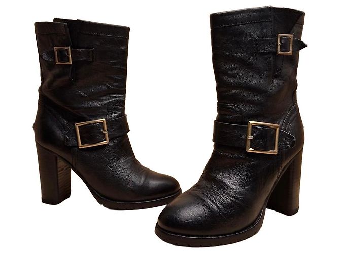 Botines de cuero negro con hebilla Jimmy Choo