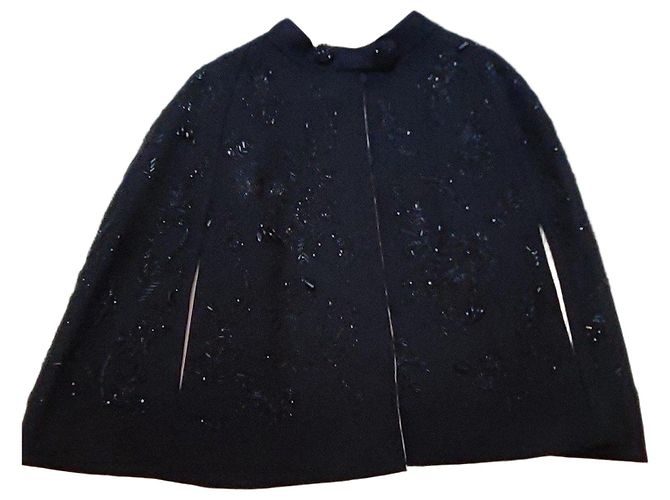 Prada Besticktes Cape aus schwarzer Wolle