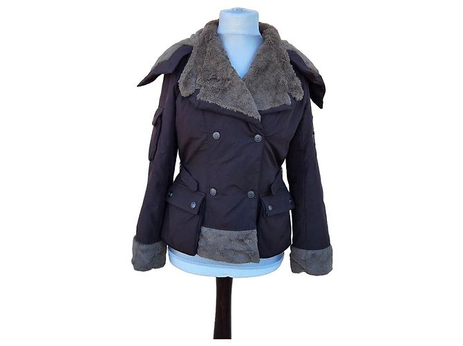 Christian Dior kurze braune Baumwolljacke mit Kunstfellfutter