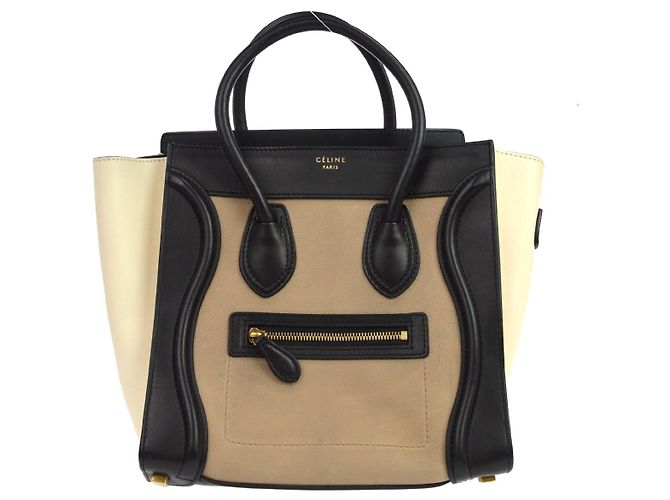 Céline Celine Tricolor Luggage Leather Medium Beige