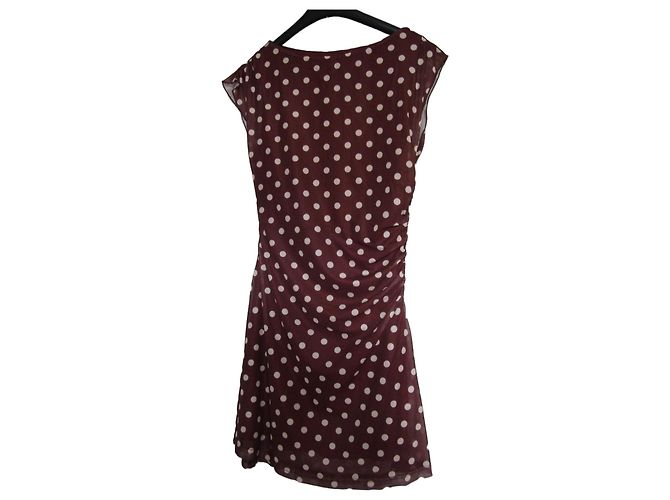 Autre Marque Vestido Curto Bordô com Bolinhas Branco Bordeaux