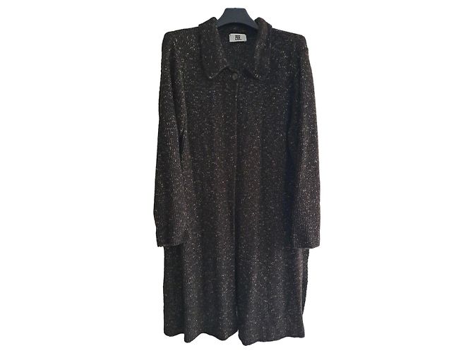 Autre Marque Damen Strickmantel Metallisch Dunkelbraun