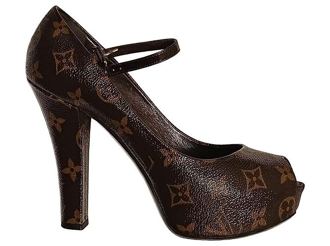 Louis Vuitton Sapatos Monogram Peep Toe Marrom