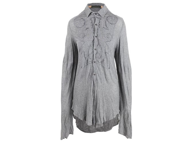 Autre Marque Camicia lunga Diliborio in cotone grigio con ricami