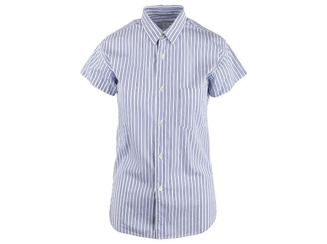 Camisa de rayas azules de algodón de manga corta Comme Des Garcons