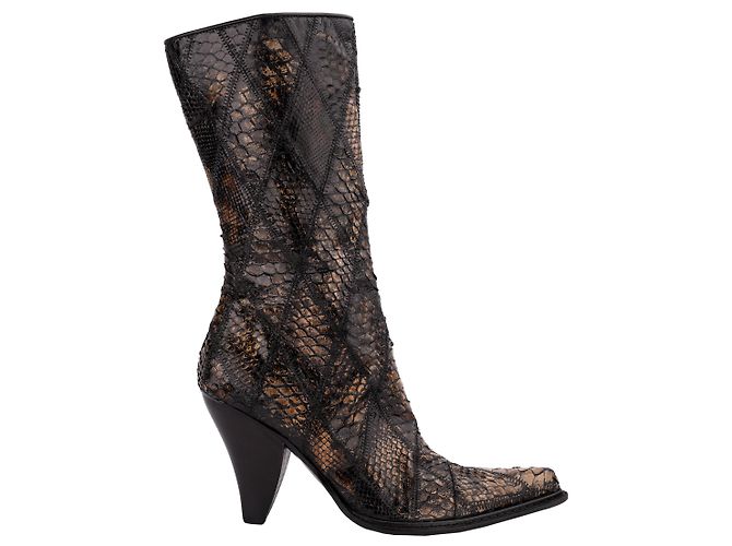 Autre Marque Botas Sergio Amaranti de Cuero Marrón Estampado Serpiente Castaño