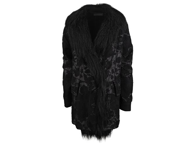 Autre Marque Diliborio Black Embroidered Coat with Eco-Fur