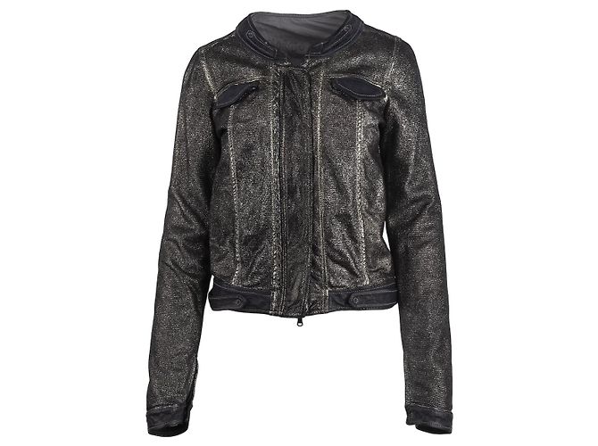 Autre Marque Giorgio Brato Lederjacke mit Schimmer-Effekt Schwarz