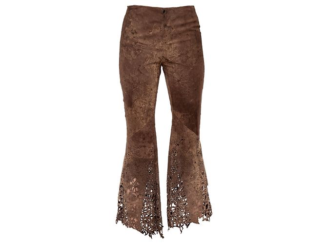 Calças de camurça com corte a laser Roberto Cavalli Marrom