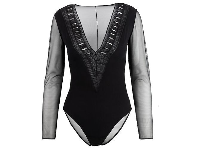 Gianfranco Ferré Semi-transparenter bestickter Body Schwarz