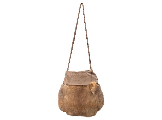 Autre Marque Bolsa de ombro Collection Privée em pele e pele de coelho bege