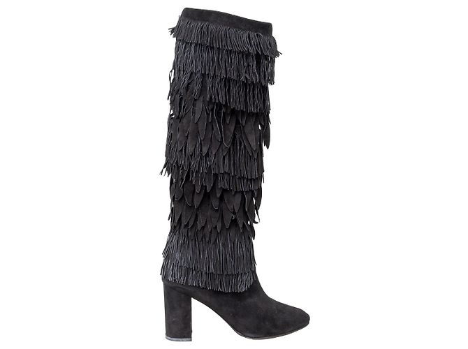 Aquazzura Stiefel mit Fransen Schwarz