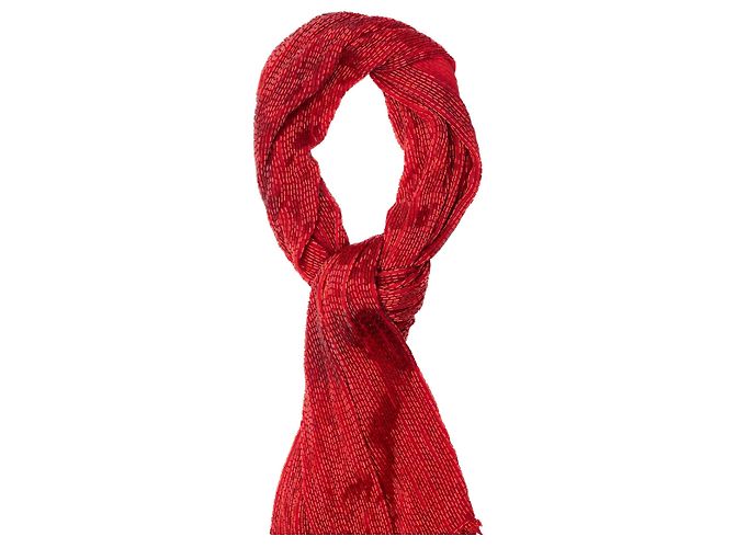 Autre Marque Cachecol de seda vermelho Collection Privée com franjas e cristais