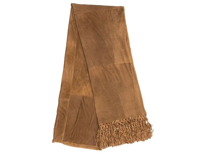 Autre Marque Écharpe à franges en daim marron Collection Privée