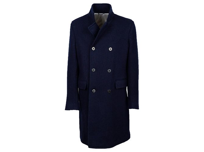 Autre Marque Double Breasted Knitted Coat Blue