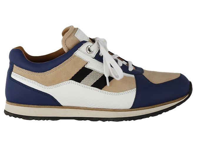 Baskets Bally en cuir bleu et beige