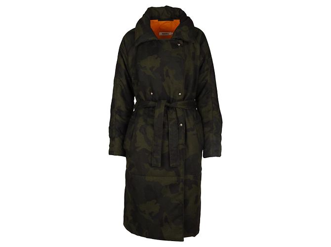 Autre Marque Marios langer Mantel mit Militärprint Grün