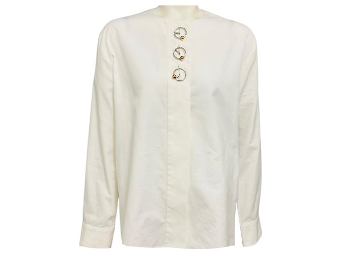 Blusa Balenciaga bianca a maniche lunghe in cotone con anelli Bianco