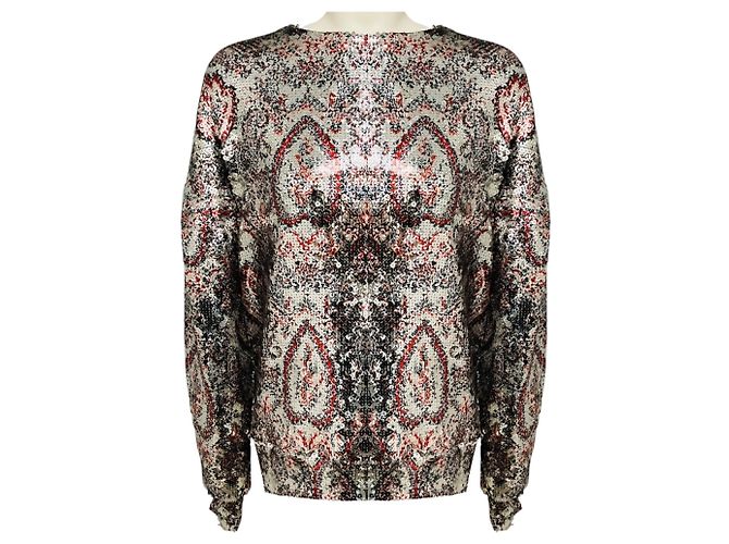 Isabel Marant Silver Metallic Multicolor Sequined Olivio Top