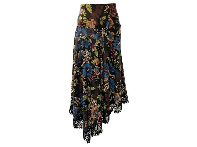 Veronica Beard Black Multi Silk Rosemary Midi Skirt