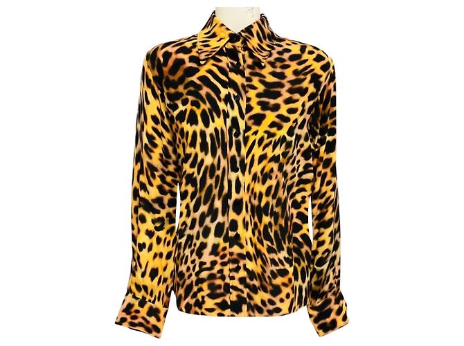 Stella Mc Cartney Blusa de seda Stella McCartney con estampado de leopardo Tan / Black Camello