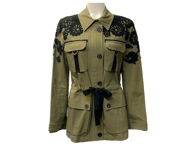 Veronica Beard Army Green Cotton Heritage Utility Jacket with Lace