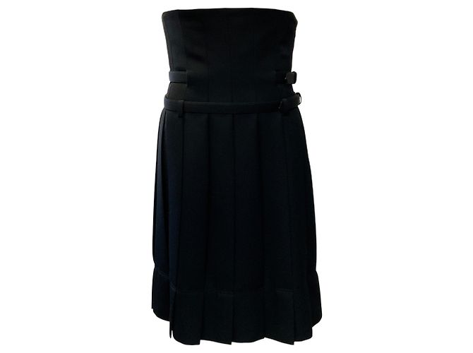 Comme des Garcons Plissierter Rock mit hoher Taille aus schwarzer Wolle