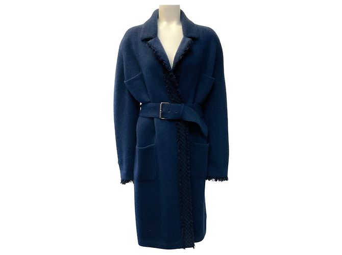 Chanel Navy Blue Cashmere Belted Coat