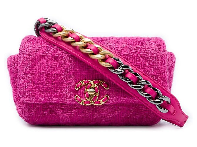 Bolso cinturón Chanel 19 de tweed rosa