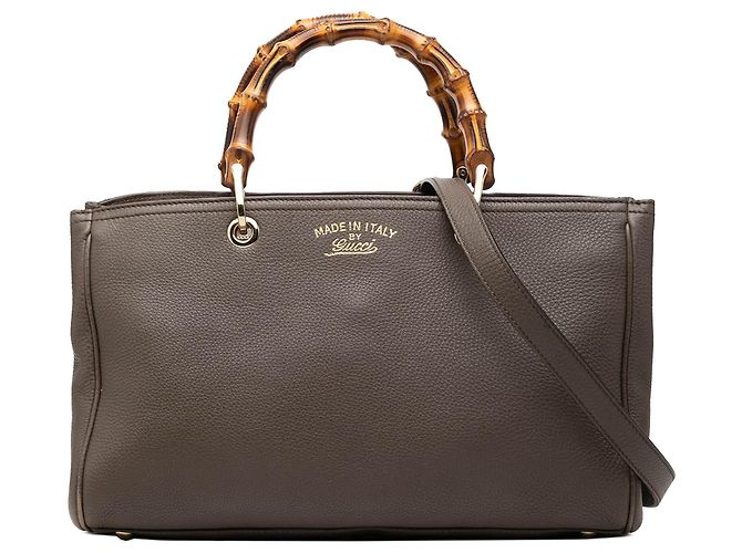 Bamboo Bolsa Gucci Medium Shopper Satchel em couro de bezerro marrom com bambu