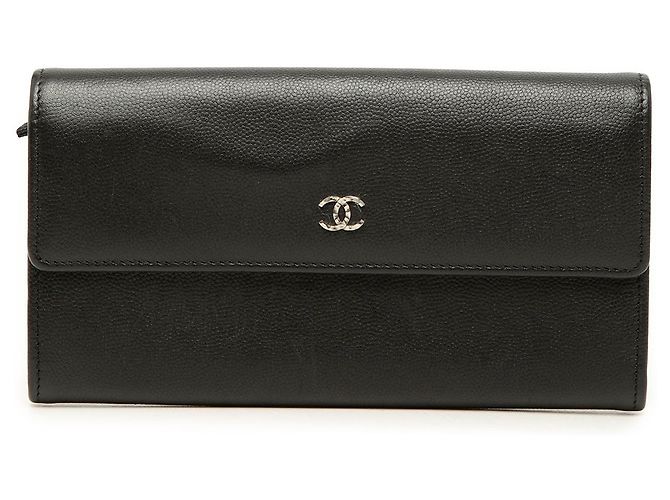 Black Chanel CC Caviar Flap Long Wallet